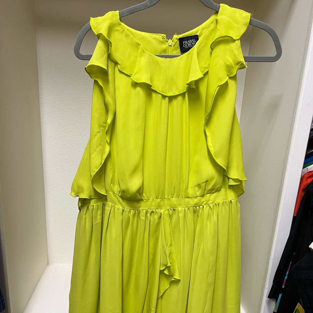 Lime green sleeveless dress with ruffles. Size 14. Worn once.